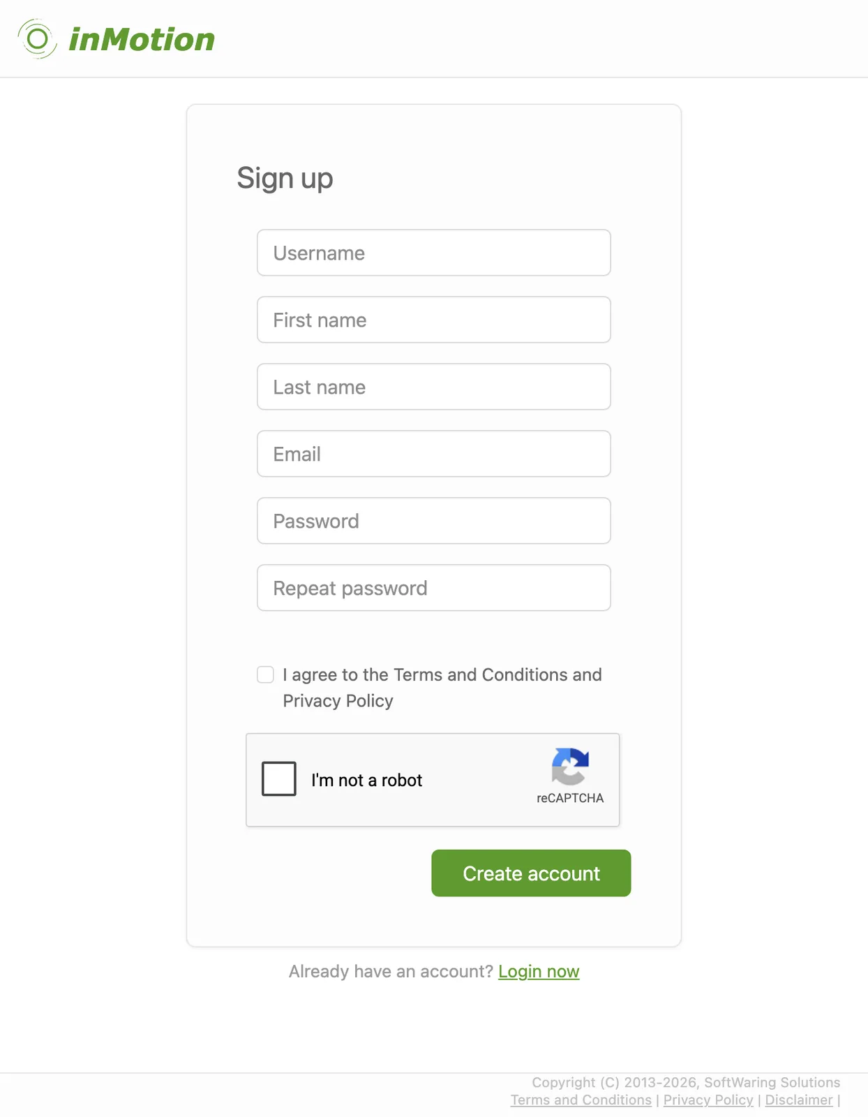 The inMotion signup form