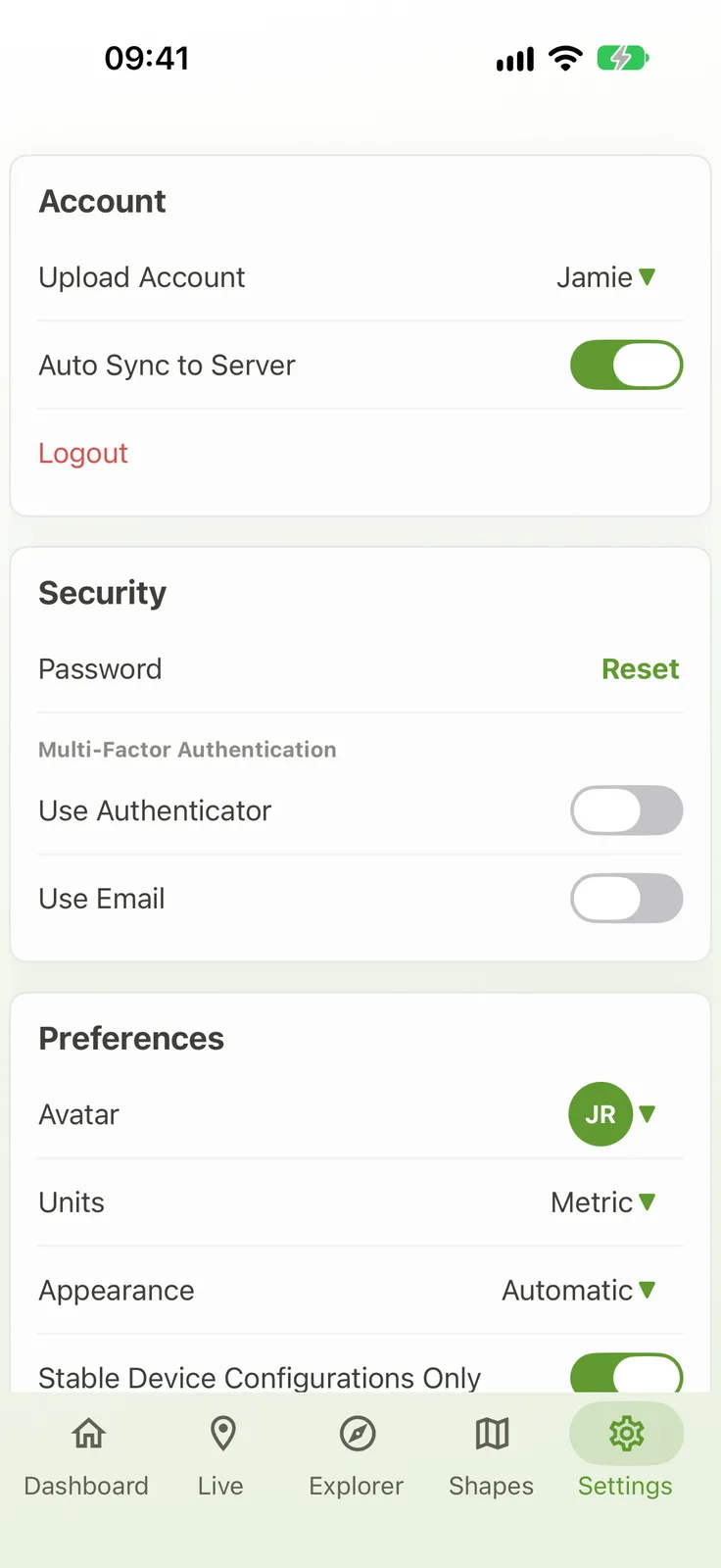 The Settings screen on an iPhone