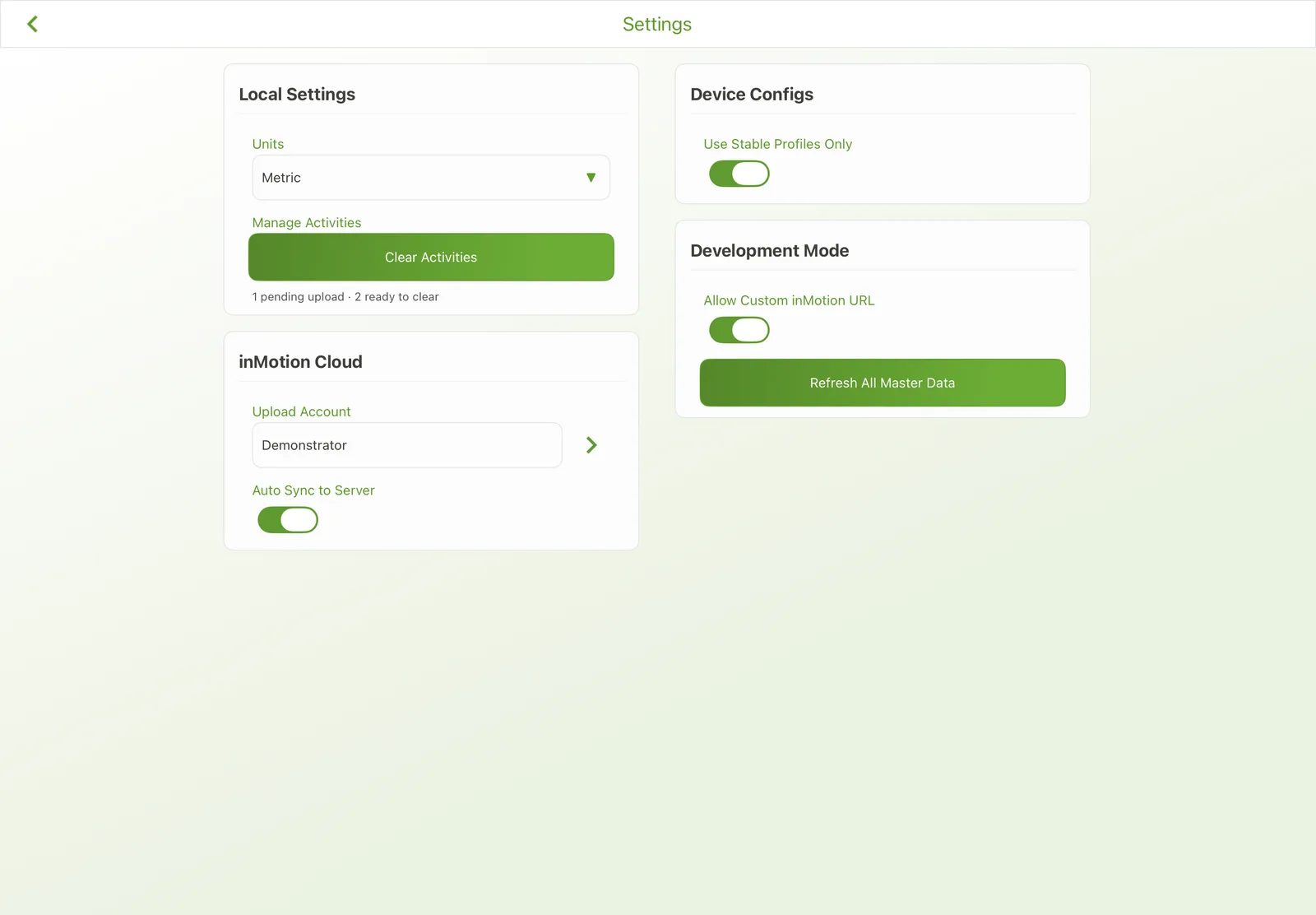 The Settings screen on an iPad, with explanatory text for each option