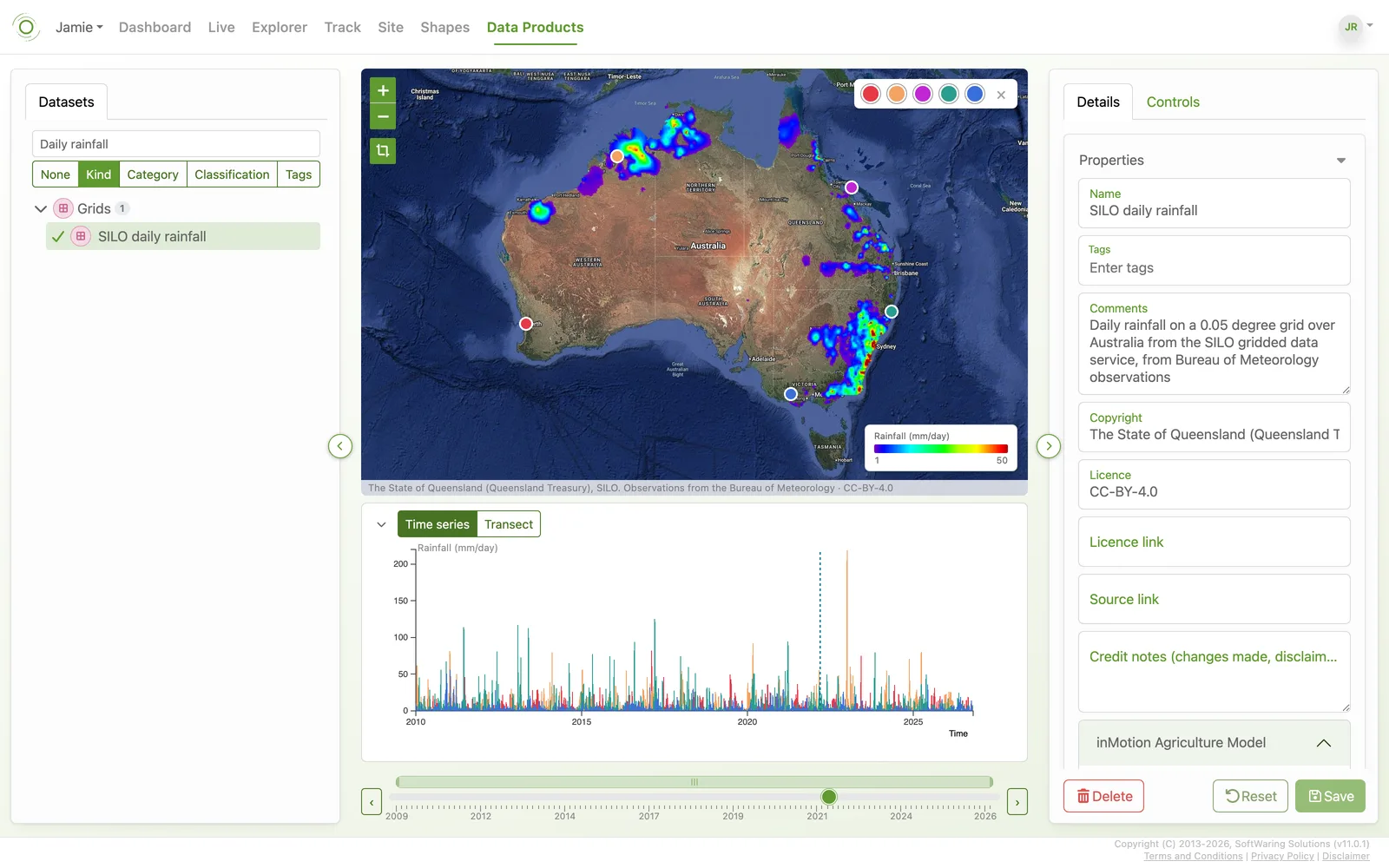 A Data Product of daily rainfall drawn on the map