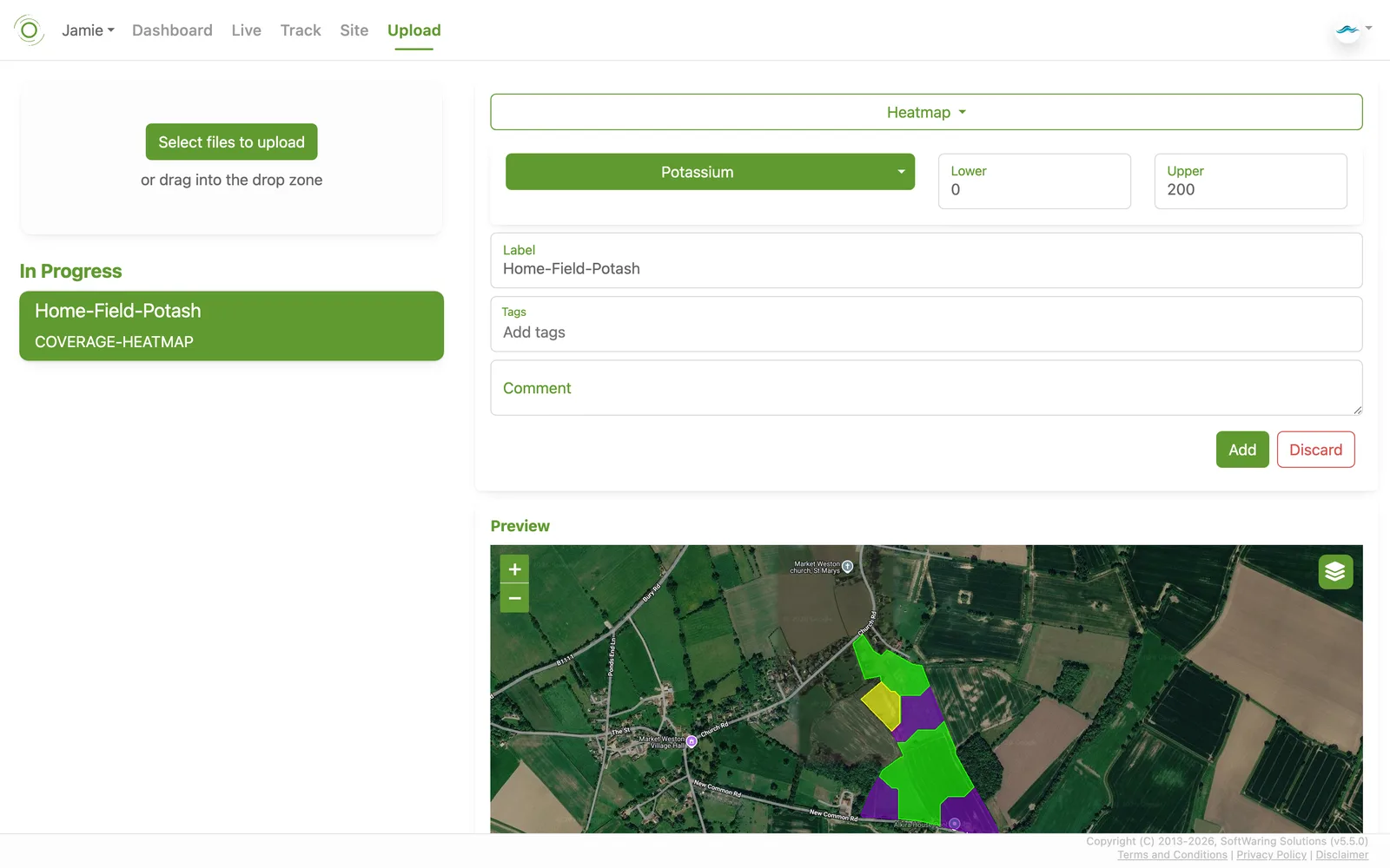 Upload preview showing the geographic coverage of an uploaded file